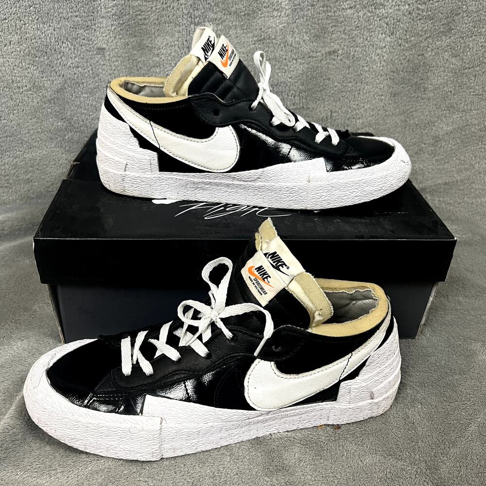 Nike X Sacai Blazer Low Top Black Patent Leather Sneakers Mens 9.5